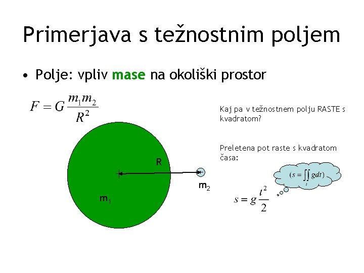 Primerjava s težnostnim poljem • Polje: vpliv mase na okoliški prostor Kaj pa v