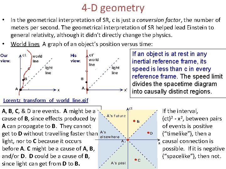 4 -D geometry • In the geometrical interpretation of SR, c is just a