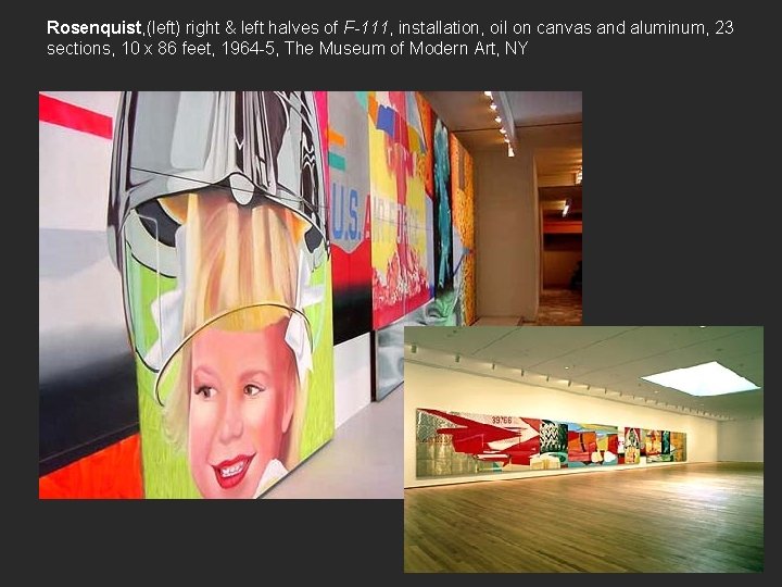 Rosenquist, (left) right & left halves of F-111, installation, oil on canvas and aluminum,