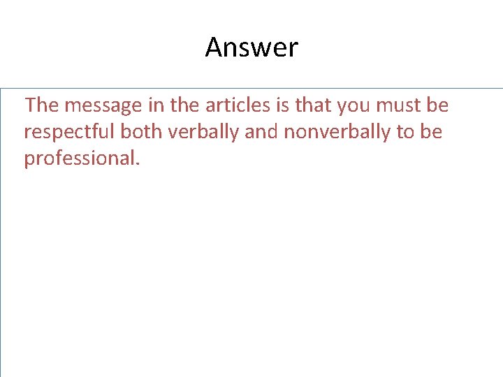 Answer The message in the articles is that you must be respectful both verbally