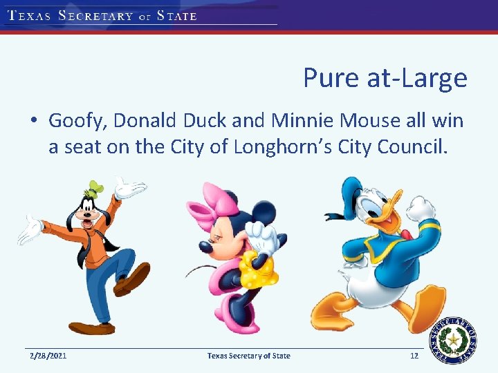 Pure at-Large • Goofy, Donald Duck and Minnie Mouse all win a seat on