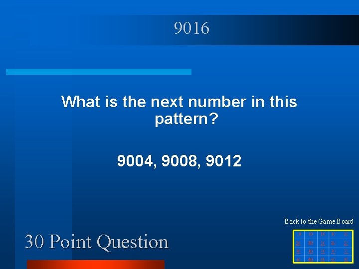 9016 What is the next number in this pattern? 9004, 9008, 9012 Back to