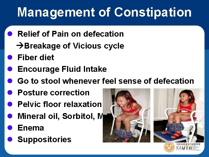 Management of Constipation l Relief of Pain on defecation Breakage of Vicious cycle l