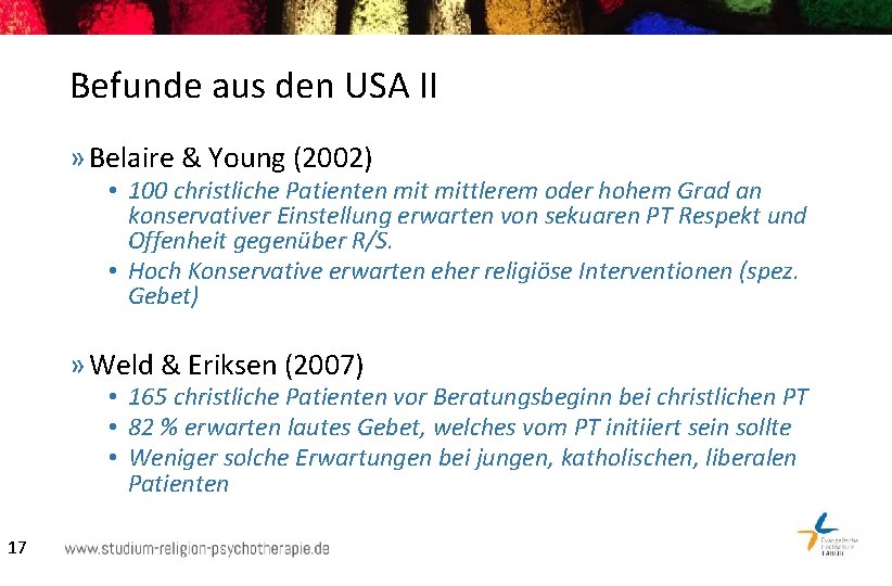 Befunde aus den USA II » Belaire & Young (2002) • 100 christliche Patienten