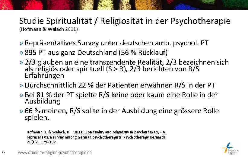 Studie Spiritualität / Religiosität in der Psychotherapie (Hofmann & Walach 2011) » Repräsentatives Survey