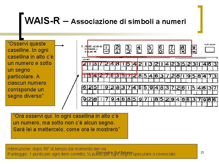 WAIS-R – Associazione di simboli a numeri “Osservi queste caselline. In ogni casellina in