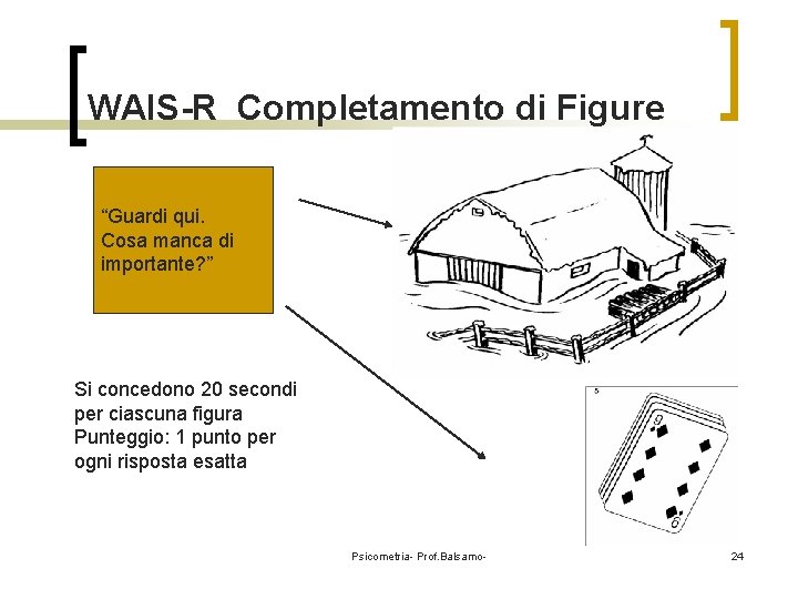 WAIS-R Completamento di Figure “Guardi qui. Cosa manca di importante? ” Si concedono 20