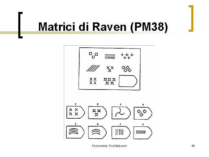 Matrici di Raven (PM 38) Psicometria- Prof. Balsamo- 40 