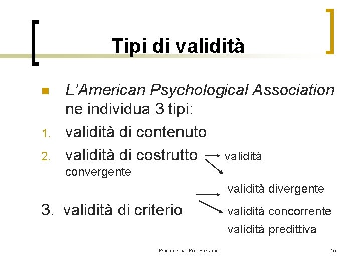 Tipi di validità n 1. 2. L’American Psychological Association ne individua 3 tipi: validità