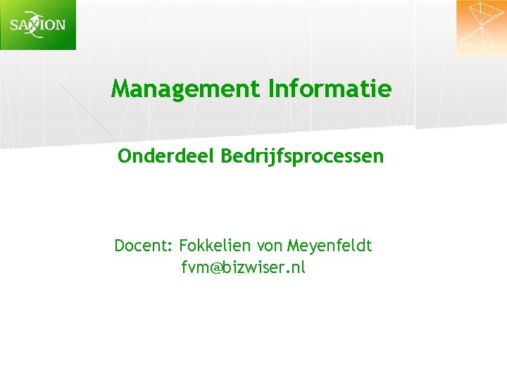 Management Informatie Onderdeel Bedrijfsprocessen Docent: Fokkelien von Meyenfeldt fvm@bizwiser. nl 