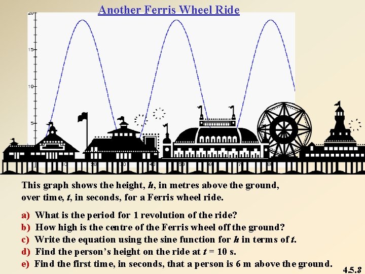 Another Ferris Wheel Ride This graph shows the height, h, in metres above the