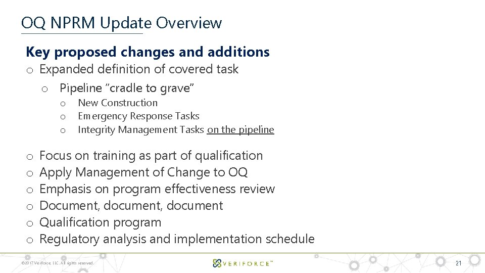 OQ NPRM Update Overview Key proposed changes and additions o Expanded definition of covered