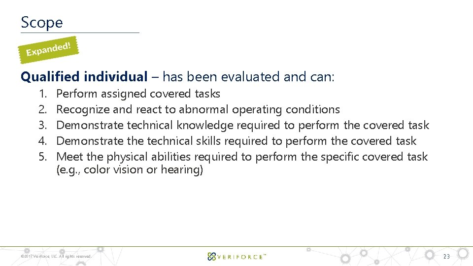 Scope Qualified individual – has been evaluated and can: 1. 2. 3. 4. 5.