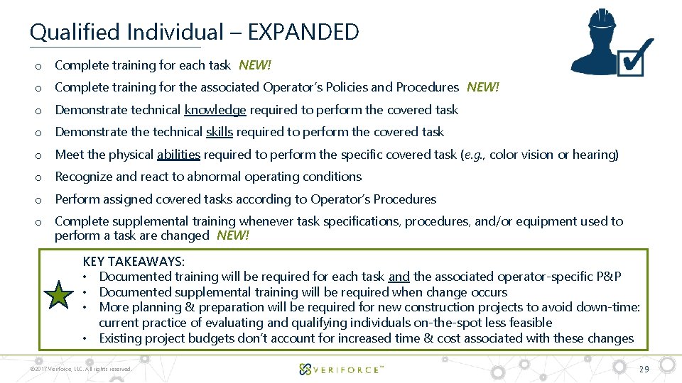 Qualified Individual – EXPANDED o Complete training for each task NEW! o Complete training