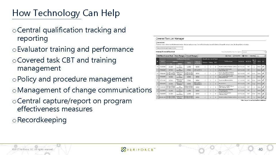 How Technology Can Help o Central qualification tracking and reporting o Evaluator training and