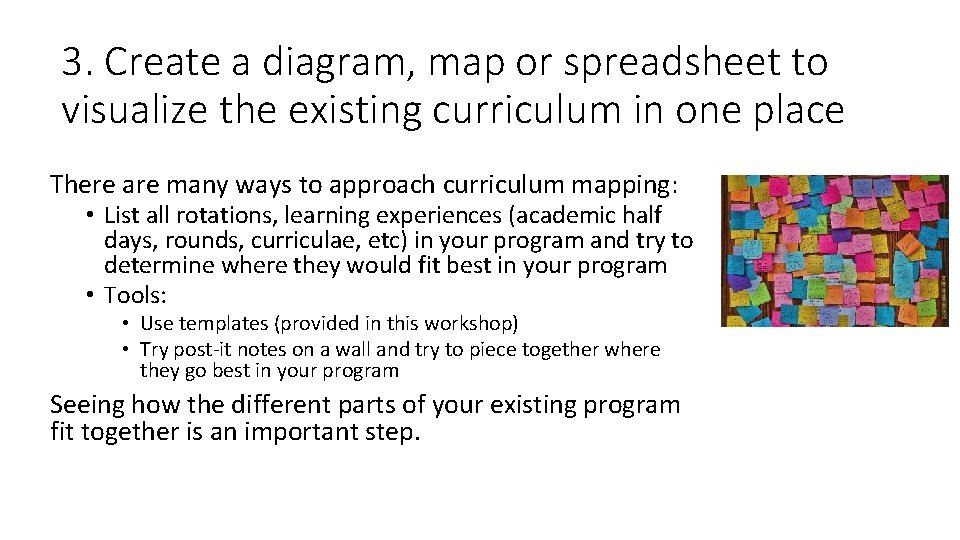 3. Create a diagram, map or spreadsheet to visualize the existing curriculum in one