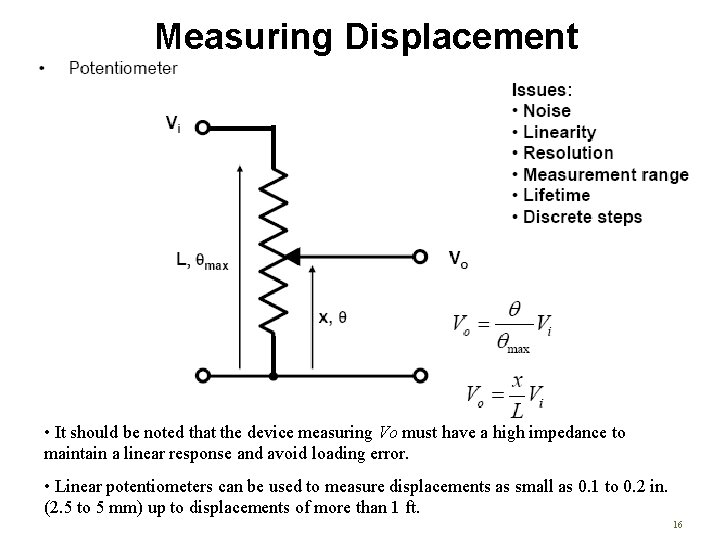 Measuring Displacement • It should be noted that the device measuring Vo must have