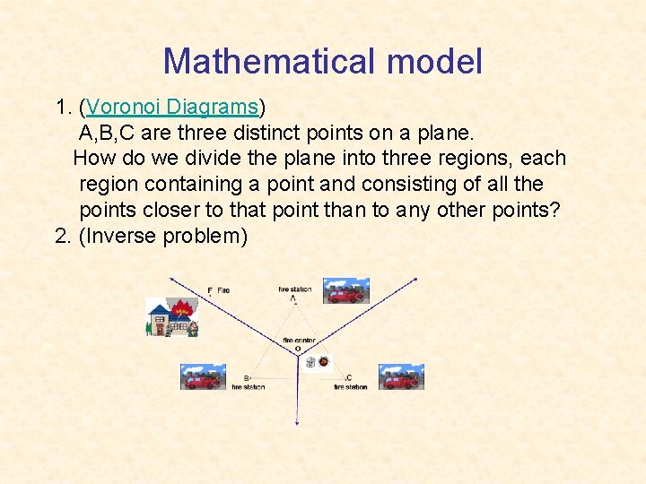 Mathematical model 1. (Voronoi Diagrams) A, B, C are three distinct points on a