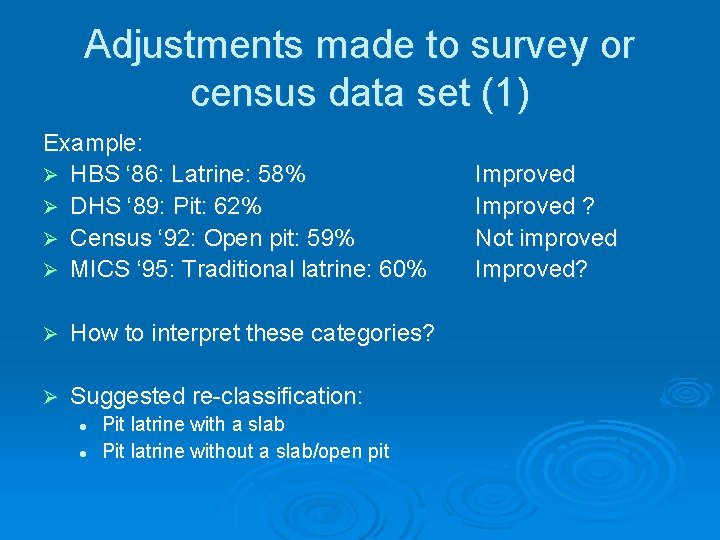 Adjustments made to survey or census data set (1) Example: Ø HBS ‘ 86: Adjustments made to survey or census data set (1) Example: Ø HBS ‘ 86:
