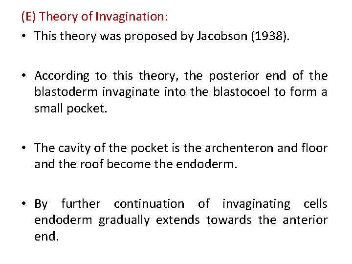 (E) Theory of Invagination: • This theory was proposed by Jacobson (1938). • According