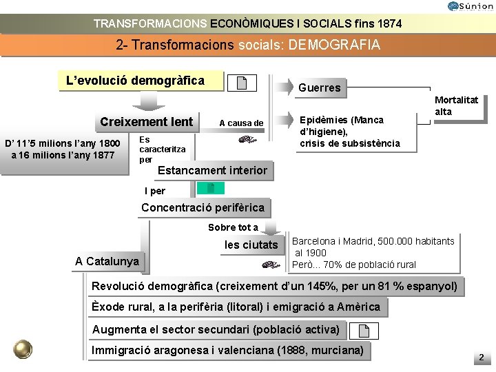 TRANSFORMACIONS ECONÒMIQUES I SOCIALS fins 1874 2 - Transformacions socials: DEMOGRAFIA L’evolució demogràfica Creixement