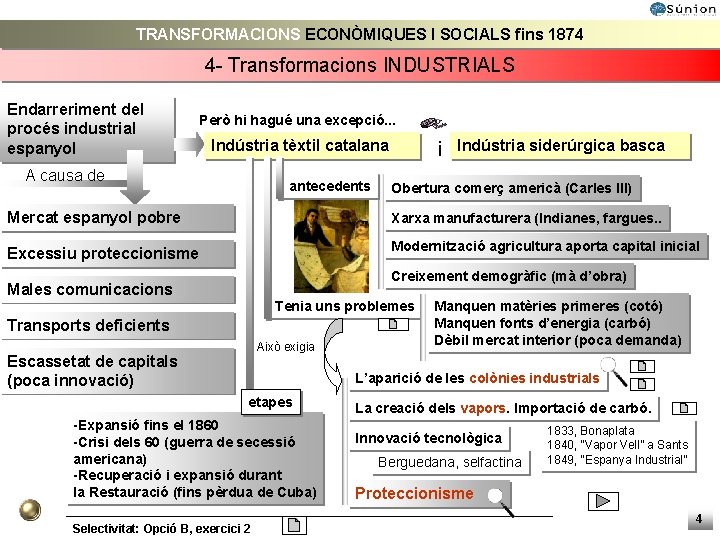 TRANSFORMACIONS ECONÒMIQUES I SOCIALS fins 1874 4 - Transformacions INDUSTRIALS Endarreriment del procés industrial