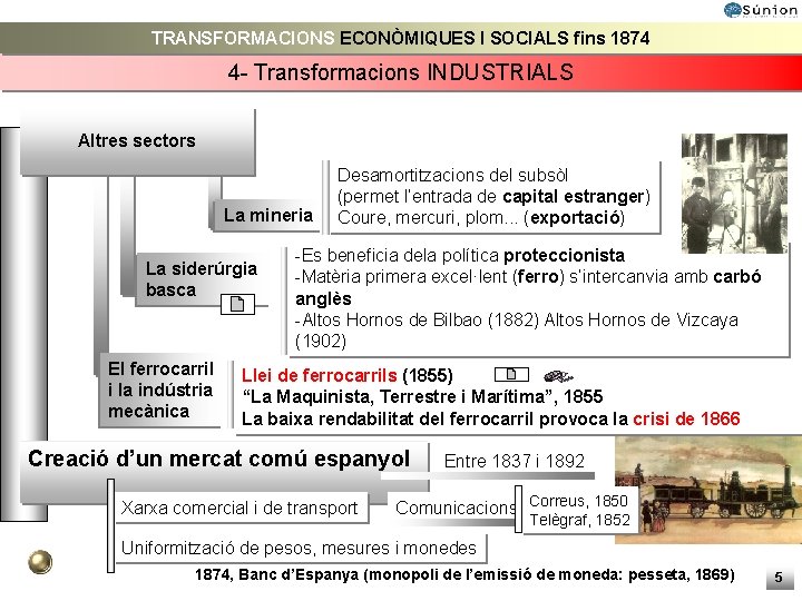 TRANSFORMACIONS ECONÒMIQUES I SOCIALS fins 1874 4 - Transformacions INDUSTRIALS Altres sectors La mineria