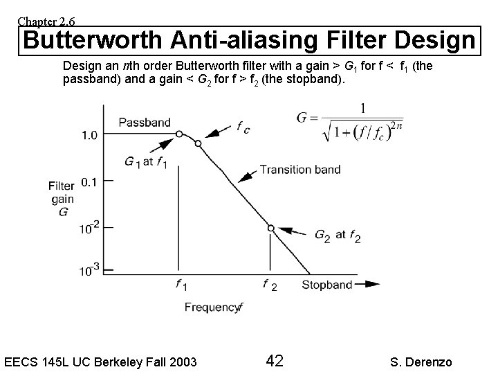 Chapter 2. 6 Butterworth Anti-aliasing Filter Design an nth order Butterworth filter with a