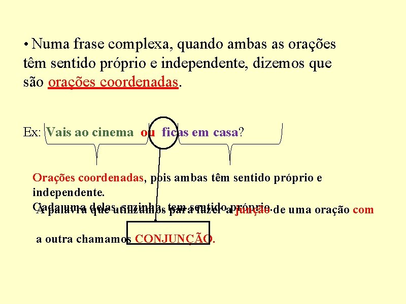  • Numa frase complexa, quando ambas as orações têm sentido próprio e independente,