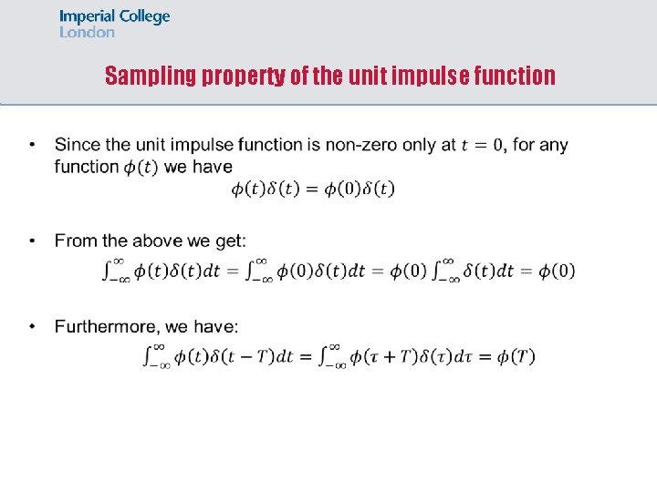 Sampling property of the unit impulse function 