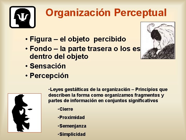  Organización Perceptual – el objeto percibido • Figura • Fondo – la parte