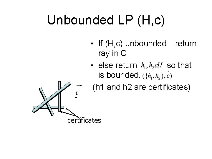 Unbounded LP (H, c) • If (H, c) unbounded return ray in C •