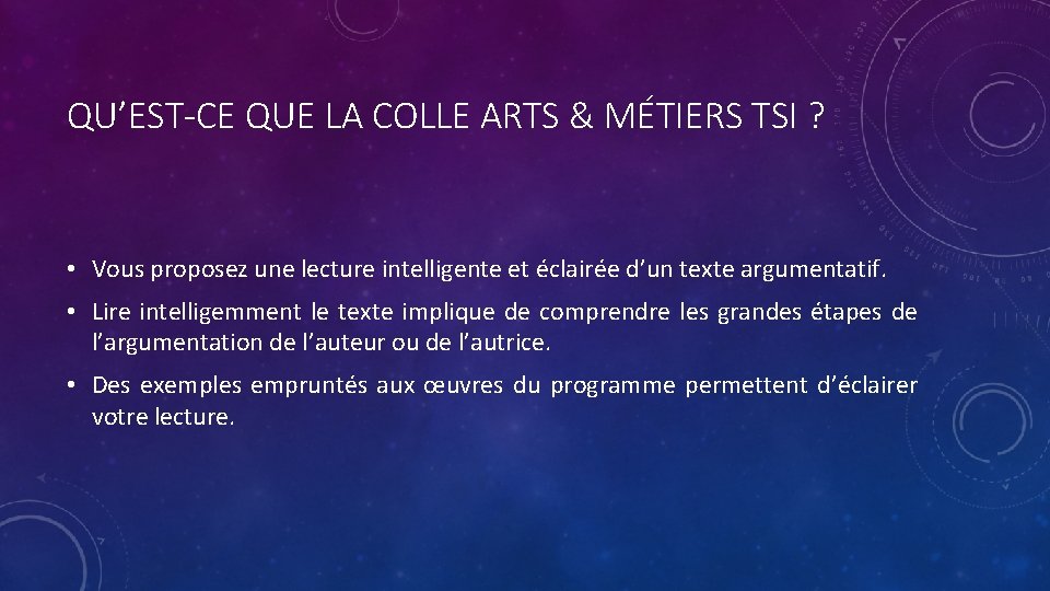 QU’EST-CE QUE LA COLLE ARTS & MÉTIERS TSI ? • Vous proposez une lecture