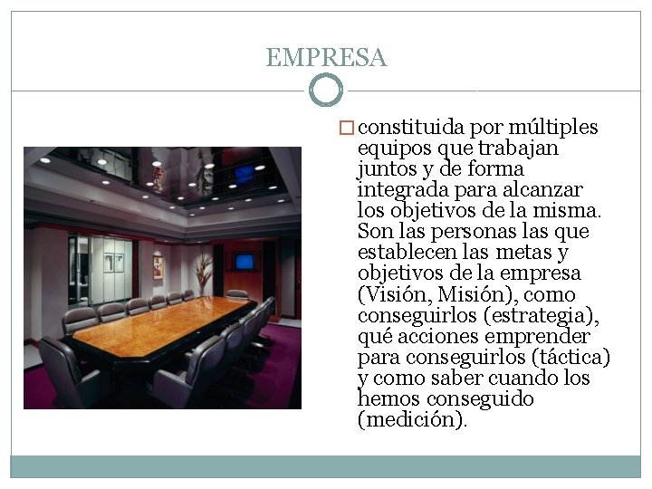EMPRESA � constituida por múltiples equipos que trabajan juntos y de forma integrada para