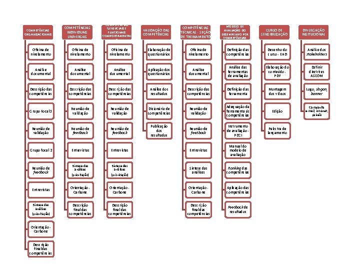COMPETÊNCIAS ORGANIZACIONAIS COMPETÊNCIAS INDIVIDUAIS UNIVERSAIS COMPETÊNCIAS GERENCIAIS E FUNCIONAIS COMPORTAMENTAI S Oficina de nivelamento