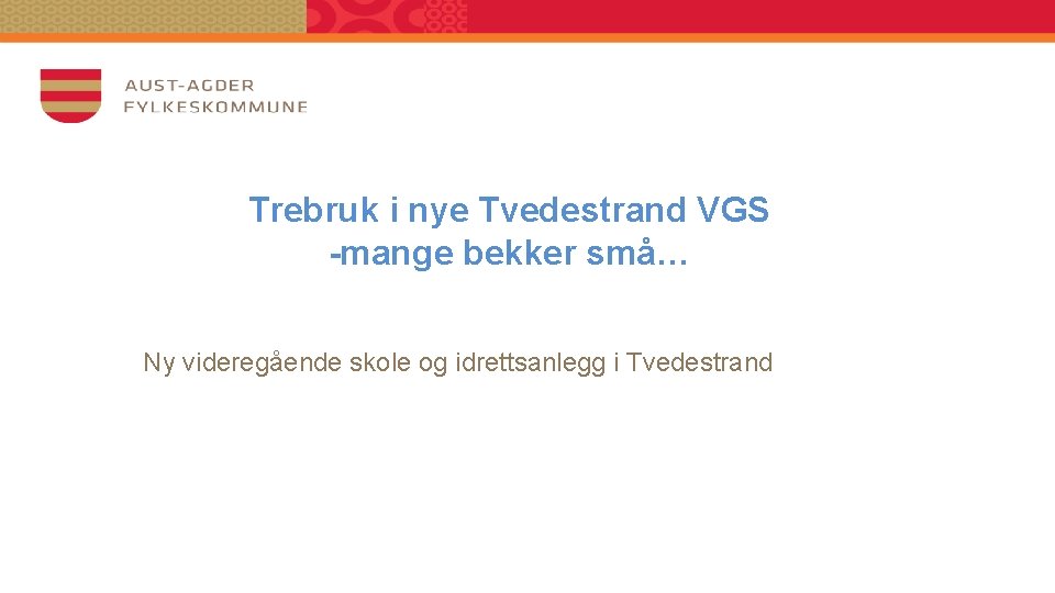 Trebruk i nye Tvedestrand VGS -mange bekker små… Ny videregående skole og idrettsanlegg i