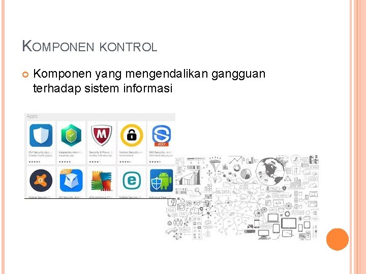 KOMPONEN KONTROL Komponen yang mengendalikan gangguan terhadap sistem informasi 