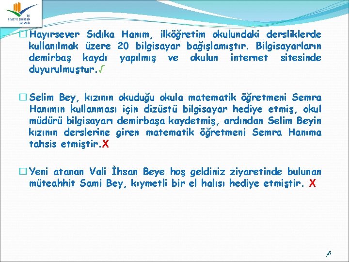 � Hayırsever Sıdıka Hanım, ilköğretim okulundaki dersliklerde kullanılmak üzere 20 bilgisayar bağışlamıştır. Bilgisayarların demirbaş