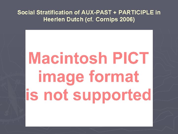 Social Stratification of AUX-PAST + PARTICIPLE in Heerlen Dutch (cf. Cornips 2006) 