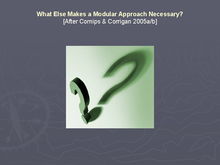 What Else Makes a Modular Approach Necessary? [After Cornips & Corrigan 2005 a/b] 