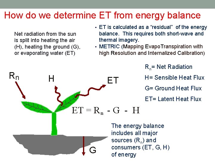 How do we determine ET from energy balance ET is calculated as a “residual”