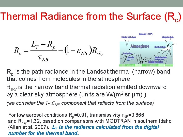 Thermal Radiance from the Surface (Rc) Rp is the path radiance in the Landsat