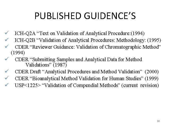 PUBLISHED GUIDENCE’S ü ü ü ü ICH-Q 2 A “Text on Validation of Analytical