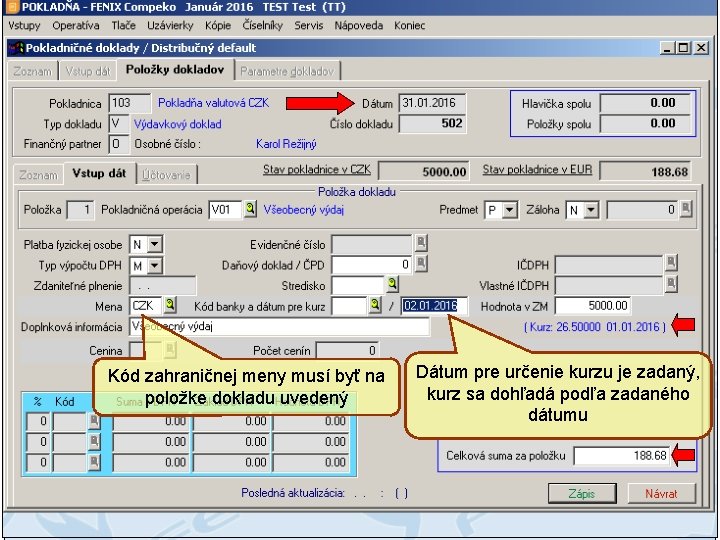 Kód zahraničnej meny musí byť na položke dokladu uvedený Dátum pre určenie kurzu je