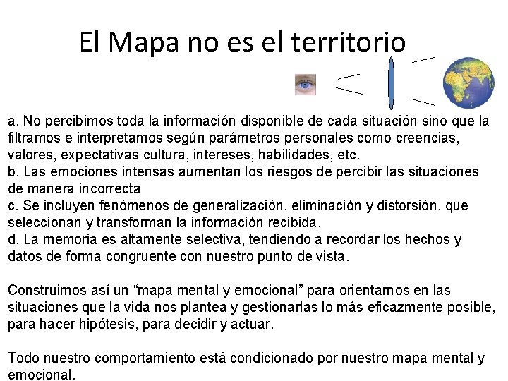 El Mapa no es el territorio a. No percibimos toda la información disponible de