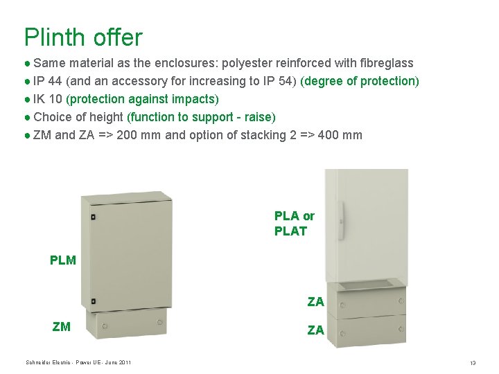Plinth offer ● Same material as the enclosures: polyester reinforced with fibreglass ● IP Plinth offer ● Same material as the enclosures: polyester reinforced with fibreglass ● IP
