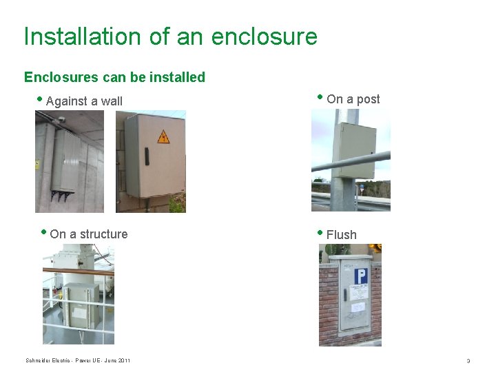 Installation of an enclosure Enclosures can be installed • Against a wall • On Installation of an enclosure Enclosures can be installed • Against a wall • On