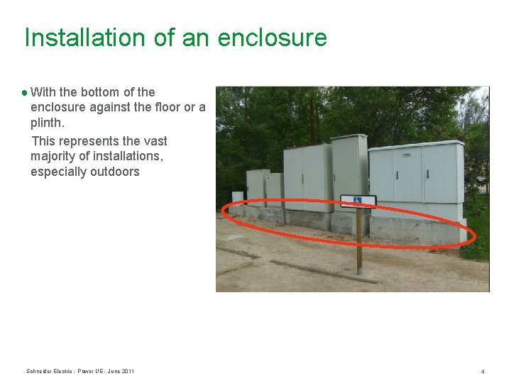 Installation of an enclosure ● With the bottom of the enclosure against the floor Installation of an enclosure ● With the bottom of the enclosure against the floor