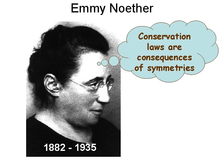 Emmy Noether Conservation laws are consequences of symmetries 1882 - 1935 