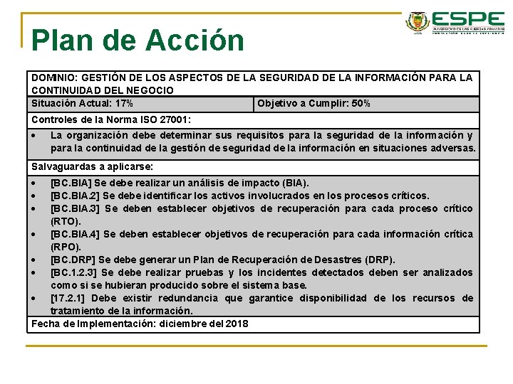 Plan de Acción DOMINIO: GESTIÓN DE LOS ASPECTOS DE LA SEGURIDAD DE LA INFORMACIÓN Plan de Acción DOMINIO: GESTIÓN DE LOS ASPECTOS DE LA SEGURIDAD DE LA INFORMACIÓN